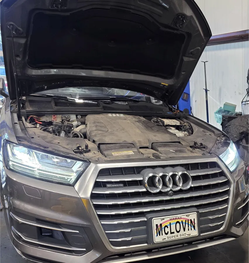 Audi Q7 in the service bay at Blitz German Auto, where we do Audi brake repair in Kennesaw